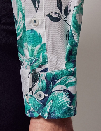 Hawes & Curtis Piccadilly White & Green Floral Diamond Weave Shirt